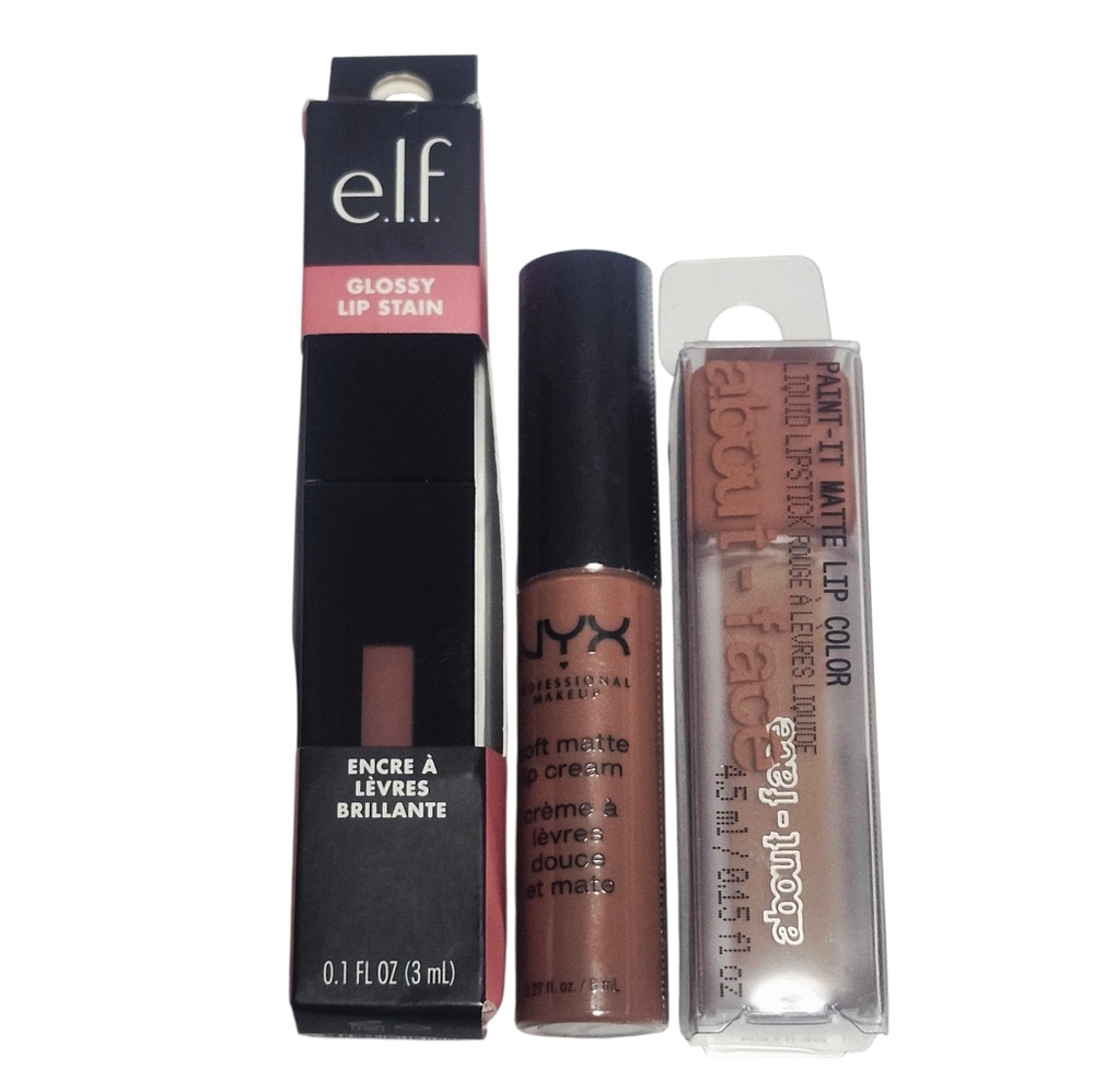 3pc NYX Lip Cream Abi Dhabi About Face Lip Paint Nude Awakening Elf Pinkies Up